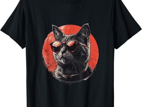 Fierce cat in stylish shades_ red-hot and modern t-shirt