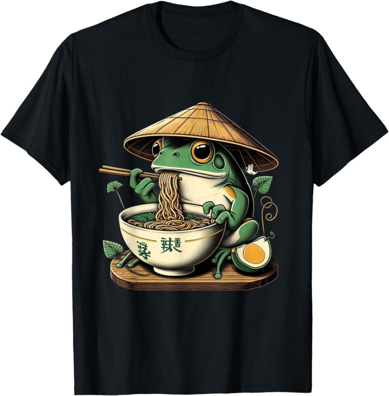 Frog Eating Ramen Kawaii Neko Japanese Noodles Anime Lovers T-Shirt