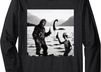 Funny Bigfoot Alien & Loch Ness Monster Lake Gathering Long Sleeve T-Shirt