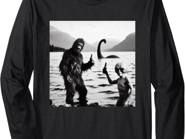 Funny bigfoot alien & loch ness monster lake gathering long sleeve t-shirt