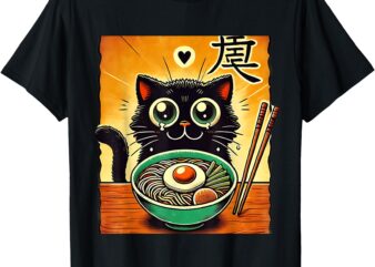 Funny Cat Ramen Graphic Tee Japanese Kawaii Anime Cat T-Shirt