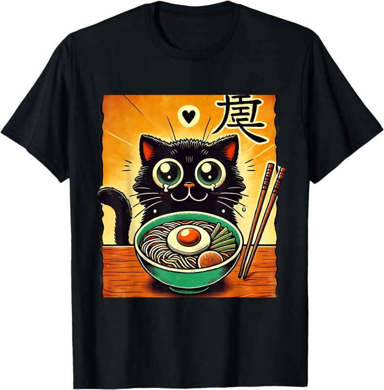 Funny Cat Ramen Graphic Tee Japanese Kawaii Anime Cat T-Shirt