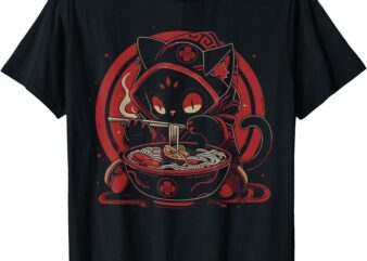 Funny Cat Ramen Graphic Tees Japanese Kawaii Anime Cat T-Shirt