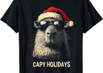 Funny Christmas Capy Holidays Kids Teens Boys Xmas Capybara T-Shirt