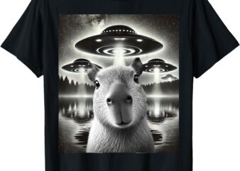 Funny Graphic Capybara Selfie with UFOs Weird T-Shirt