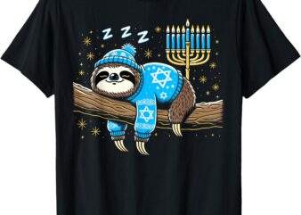 Funny Hanukkah Sloth Jewish Chanukah Sleeping Hanukkah PJs T-Shirt