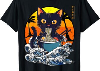 Funny Japanese Cat Ramen Anime Shirt Graphic Kawaii Cat T-Shirt