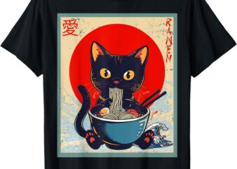 Funny Japanese Kawaii Anime Cat Ramen Shirt Vintage T-Shirt