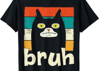 Funny Meme saying Bruh with Cat Greetings Teens Boys Men T-Shirt