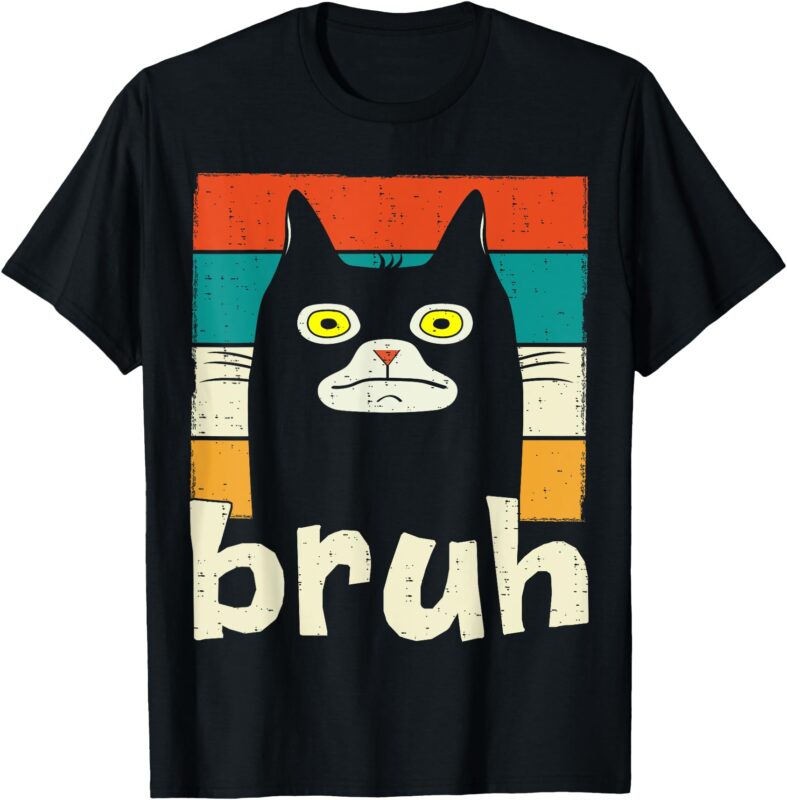 Funny Meme saying Bruh with Cat Greetings Teens Boys Men T-Shirt