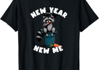 Funny New Year New Me. Raccoon trash panda carrot & dumbbell T-Shirt