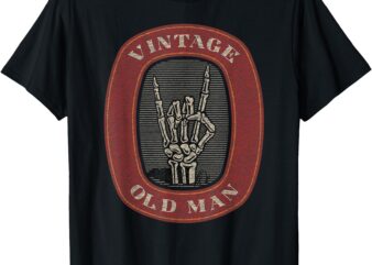 Funny Old Man Guy Vintage Graphic Skeleton Hand T-Shirt