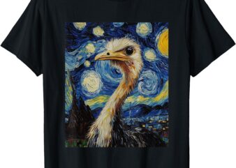 Funny Ostrich – Van Gogh Style – Starry Night Graphic T-Shirt