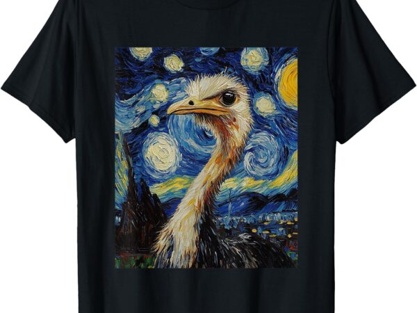 Funny ostrich – van gogh style – starry night graphic t-shirt