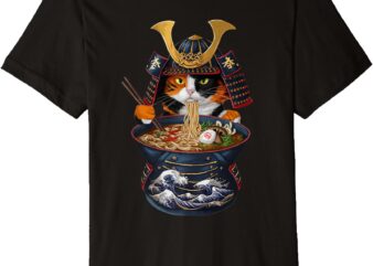 Funny Samurai Cat Eating Ramen Premium T-Shirt