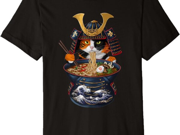 Funny samurai cat eating ramen premium t-shirt