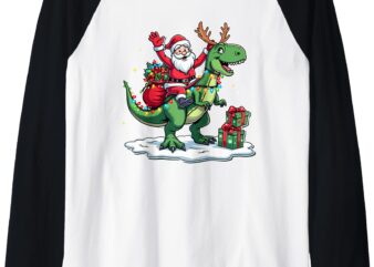 Funny Santa Riding Dinosaur T rex Deer Xmas Men Women kids Raglan Baseball Tee