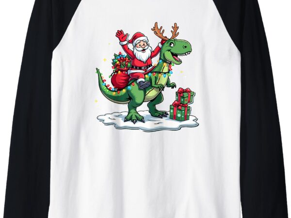 Funny santa riding dinosaur t rex deer xmas men women kids raglan baseball tee t shirt graphic design