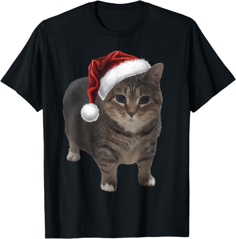 Funny Spinning Cat with Santa Hat OIIA Cat Christmas T-Shirt