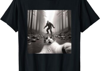 Funny Surprised Scared Cat Selfie With Sasquatsch Bigfoot T-Shirt