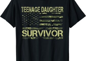 Funny Teenage Daughter Survivor USA Flag Military T-Shirt