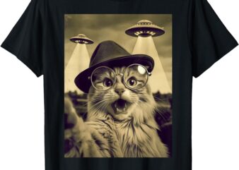 Funny UFO Cat Selfie Vintage T-Shirt