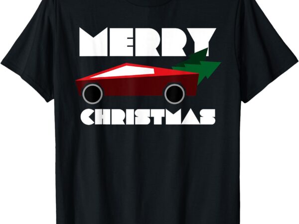 Futuristic cyber red truck pickup christmas tree kids men t-shirt