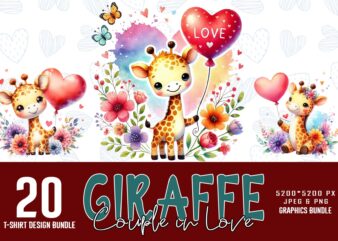 Valentines Day Funny Giraffe Love t-shirt design bundle of 20 designs – download instantly Retro Vintage Tee Bundle