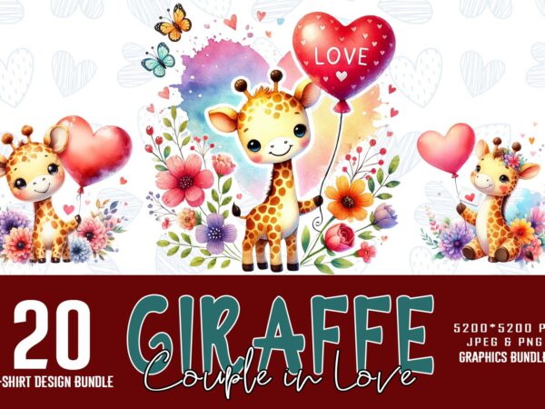 Valentines day funny giraffe love t-shirt design bundle of 20 designs – download instantly retro vintage tee bundle