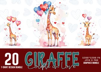 Valentines Day Funny Giraffe Love t-shirt design bundle of 20 designs – download instantly Retro Vintage Tee Bundle