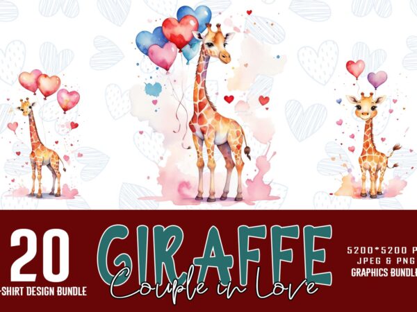 Valentines day funny giraffe love t-shirt design bundle of 20 designs – download instantly retro vintage tee bundle