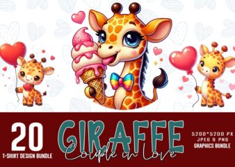 Funny Valentines Day Cute Giraffe t-shirt design bundle of 20 designs – download instantly Retro Vintage Illustration Bundle