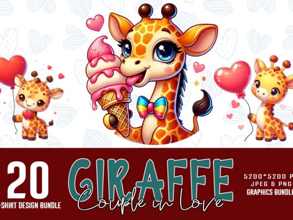 Funny valentines day cute giraffe t-shirt design bundle of 20 designs – download instantly retro vintage illustration bundle