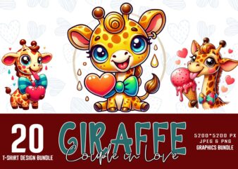 Popular Valentines Day Giraffe Love t-shirt design bundle of 20 designs – download instantly T-Shirt Bundle