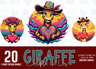 Valentines Day Giraffe Love t-shirt design bundle of 20 designs – download instantly