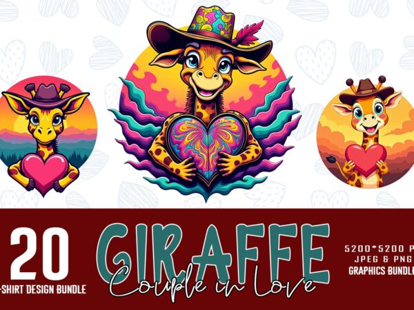 Valentines day giraffe love t-shirt design bundle of 20 designs – download instantly