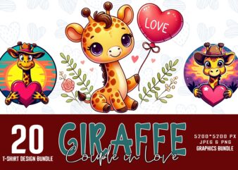 Valentines Day Giraffe in Love t-shirt design bundle of 20 designs – download instantly Retro Vintage T-shirt