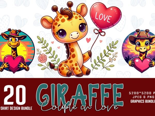 Valentines day giraffe in love t-shirt design bundle of 20 designs – download instantly retro vintage t-shirt