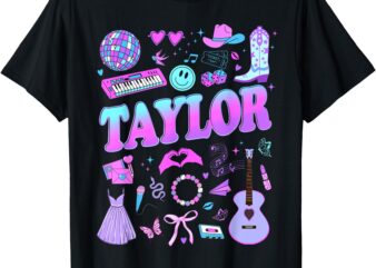 Girl Retro Taylor First Name Personalized Groovy T-Shirt