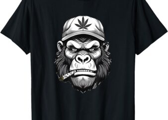 Grumpy New York Gorilla Smoking a J Wearing a Cap T-Shirt