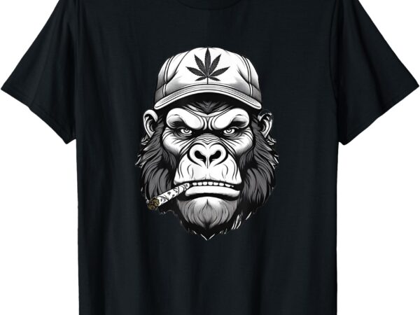 Grumpy new york gorilla smoking a j wearing a cap t-shirt