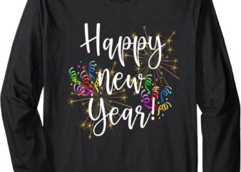 Happy New Year Day Eve Party Fireworks Confetti Costume fun Long Sleeve T-Shirt