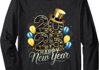 Happy New Year Party 2025 Balloon Family Matching Men Women Long Sleeve T-Shirt