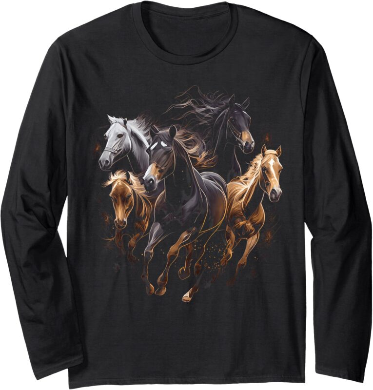 Horses Collage Horse Lover Graphic for Men Women Boys Girls Long Sleeve T-Shirt