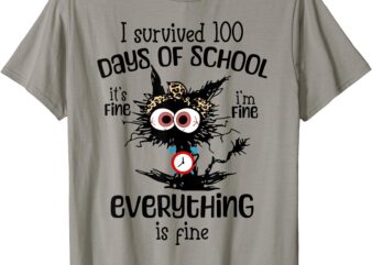 I Survived 100 Days Of School Funny Cat Boys Teachers T-Shirt