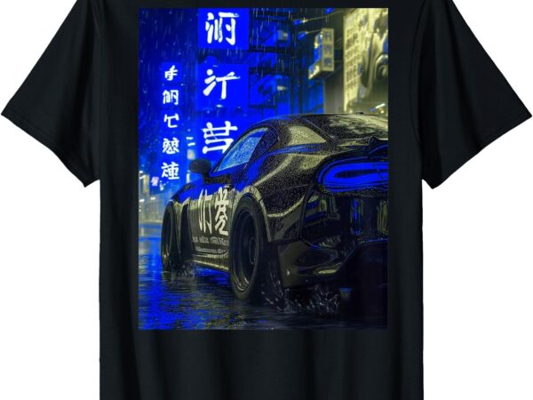 Jdm japan drifting tuning car tokyo at night on the back t-shirt