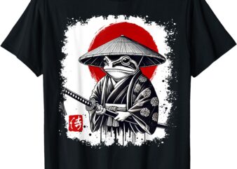 Japanese Anime Samurai Frog Vintage Ukiyo-e Graphic Art T-Shirt