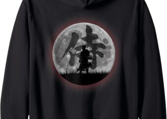 Japanese Art Sword Kendo Samurai Vintage Fighter Retro Moon Zip Hoodie