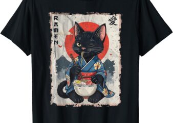 Japanese Funny Cat Ramen Graphic Cat Anime T-Shirt