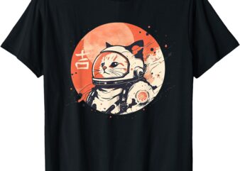 Japanese Minimalist 1950s Retro Space Cat Good Luck Kanji T-Shirt